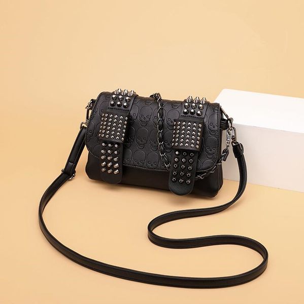 Factory outlet shoulder bag 3 colors street popular skeleton chain bag daily Joker solid color embossed leather handbag double compartment flip rivet backpack, Brown
Factory outlet shoulder bag 3 colors street popular skeleton chain bag daily Joker solid color embossed leather handbag double compartment flip rivet backpack, Brown