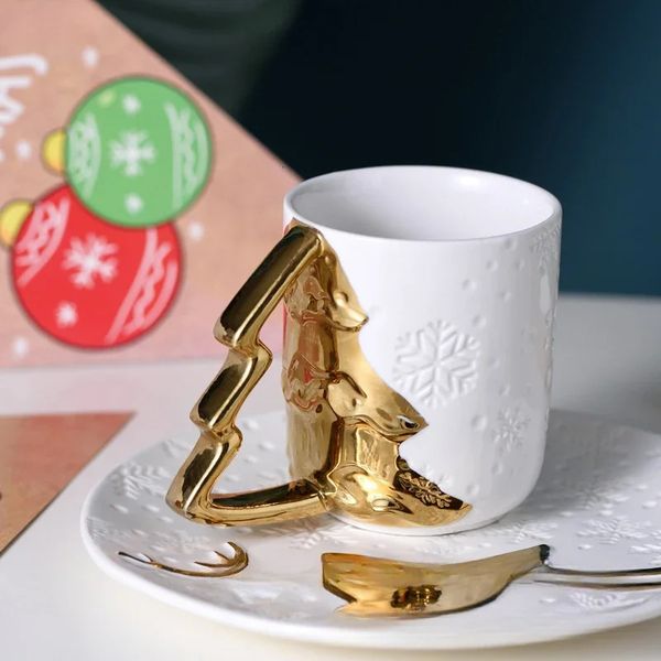 Christmas Gifts Creative Couple Mugs Ceramic Water Cup Milk Tea Cups Dessert Plate Coffee Cup Dim Sum Dish Milk Mugs Tea Cups 241202