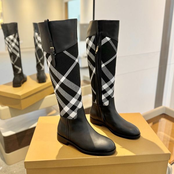 Ladies Classic Plaid Knee-High Boots Designer Classic Round Head Calfskin/Canvas Patchwork Vintage Knight Boots Thick Heel Flats Outdoor Loafers With Dust Bag, Multi
Ladies Classic Plaid Knee-High Boots Designer Classic Round Head Calfskin/Canvas Patchwork Vintage Knight Boots Thick Heel Flats Outdoor Loafers With Dust Bag, Multi