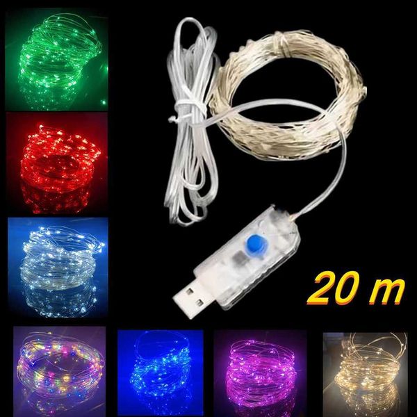 Led silver Wire Fairy Lights USB Powered LED String Lights outdoor waterproof Garland For Christmas Party Wedding DIY Decoration Z241203