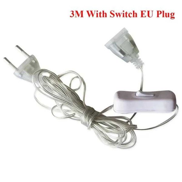 3m Plug Extender Wire Extension Cable EU/US Plug for LED String Light Wedding Decoration Led Garland DIY Natal Christmas Lights Z241203