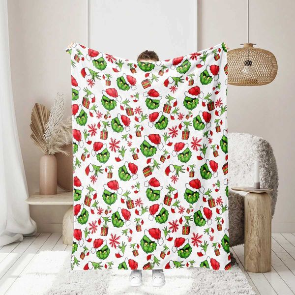 1pc Christmas gift Grinch digital printed flannel blanket warm skin-friendly suitable for office home travel campingXJ241111