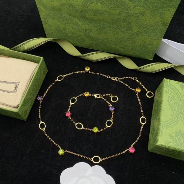 Luxury Designer Colored Crystal Diamond Chokers Necklace Women's Fashion Exquisite Charm Bracelet Jewelry set for women's wedding party Wedding anniversary