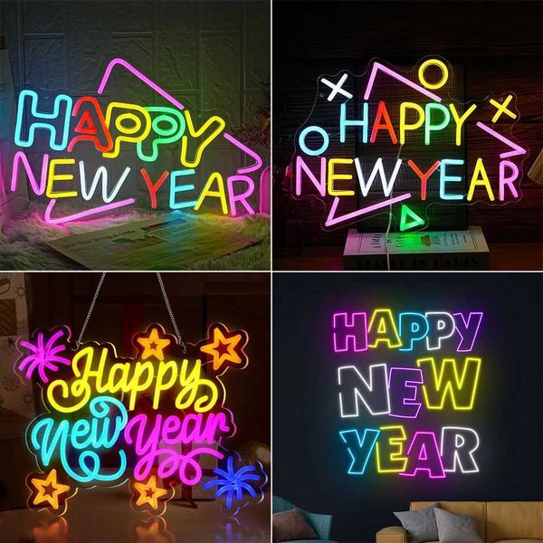 Happy New Year neon lights LED logo colorful wall decorations Merry Christmas dimmable room decorations Christmas parties family bars clubs shop lights X241210