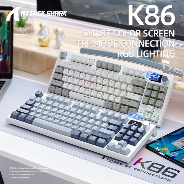 k86 wireless hotswappable mechanical keyboard with display screen volume control bluetooth 2 4g compatible