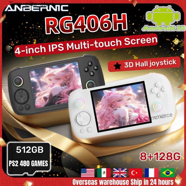 Portable Game Players ANBERNIC RG406H Video game consoles RG 406H Portable game console 4Inch HD Screen Android 13 Bluetooth WIFI 8G+128G P 2 Game L260523