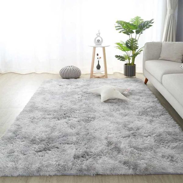 VIKAMNANordic ins thickened long hair Tie-dye gradient color silk wool carpet modern simple bedroom bed rug living room sofa ruXJ241211