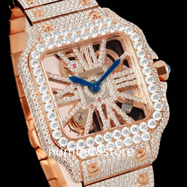 Square Full Diamonds Skeleton Mens Watch Rose Gold — compare prices at CompareOffers