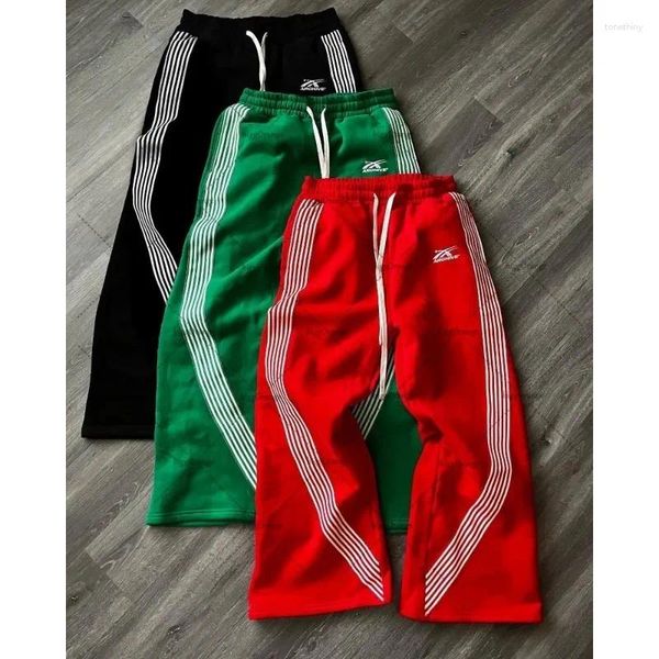 Men's Pants Striped Patch Letter Embroidered Wide-leg Trendy Casual American Thickened Retro Street Y2k Hip-hop Loose Sweatpants Z260313