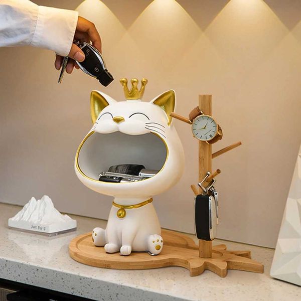 Lucky Cat Statue Live Ro Decorative Small Item Container Cute Desktop Storage Accessories Y250509