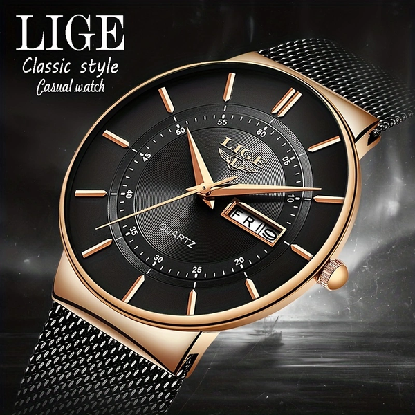 LIGE 2024 Luxury Men Watches Waterproof Ultra Thin Date Clock Male Steel Strap Casual Quartz Watch Men Sports Wrist Watch, Rose blue
LIGE 2024 Luxury Men Watches Waterproof Ultra Thin Date Clock Male Steel Strap Casual Quartz Watch Men Sports Wrist Watch, Rose blue