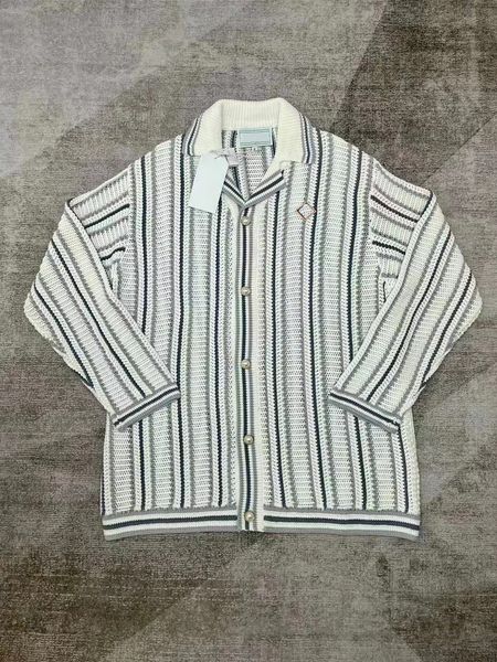 25aw Casalogan High Quality Top Designer Knitted Shirt Jackets Men New Fashion Button Cardigan Lapel Striped Fashion Long Sleeved Wool Knit Pullover Sweater Coat tn