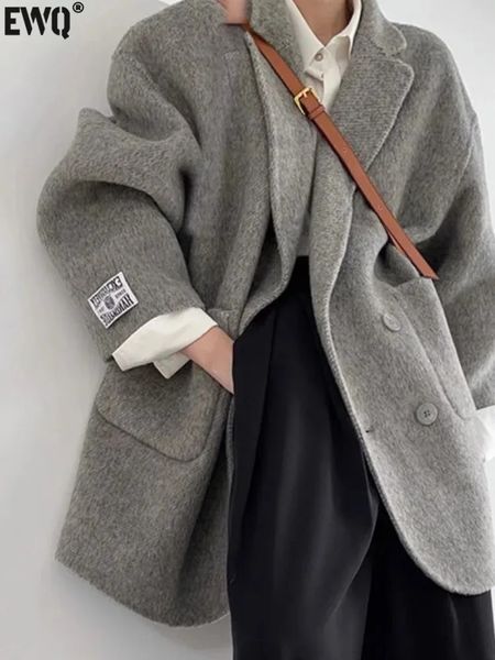 EWQ Korean Loose Long SleeveTurndown Collar Solid Woolen Coats Women Doublefaced Cashmere Coat Winter Autumn 16O1639