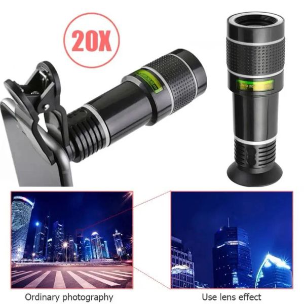 20X Long Focus Mobile Phone Lens 8x 12x HD Zoom Monocular Phone Camera Len External Clip Phone Telescope Lens for iPhone Android
