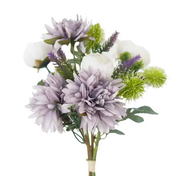 Purple Artificial Flowers Dahlia Peony Rose Bouquet Wedding Home Table Decor Living Room Floral Party Arrangements Photo Props
