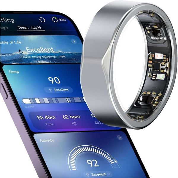 DIIKEN JCRing Smart Fiess Tracker, Sleep Tracking Wearable, Accurate Monitoring of Pedometer, Heart, Temperature, Titanium Ring with Charging Case, APP for iOS