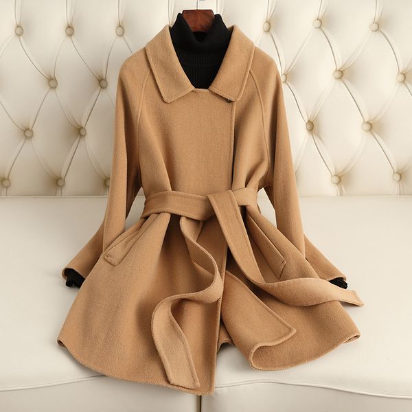 D3248 High-grade double-faced cashmere coat for women 2023 winter new small size medium-length