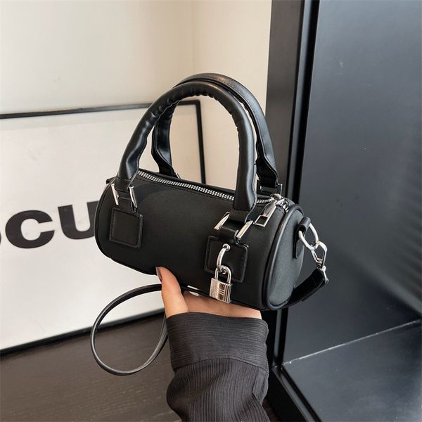 Matte Boston Cylinder Bag: Black & Brown Single Shoulder Crossbody Handbag for Women, Clear 
Matte Boston Cylinder Bag: Black & Brown Single Shoulder Crossbody Handbag for Women, Clear