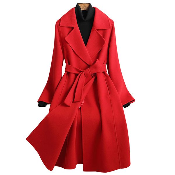 D3111 Double-faced cashmere coat mid-length over-knee slim fit woolen coat for women
