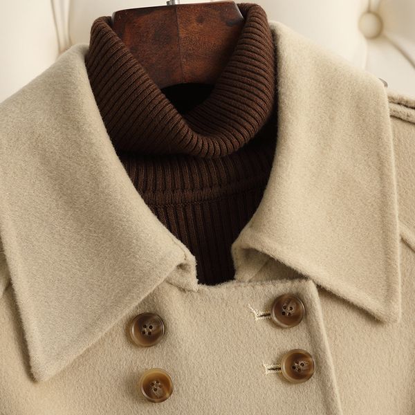 D5045 Double-faced cashmere coat for women 2024 autumn and winter new style over the knee Hepburn style temperament fashion high-end