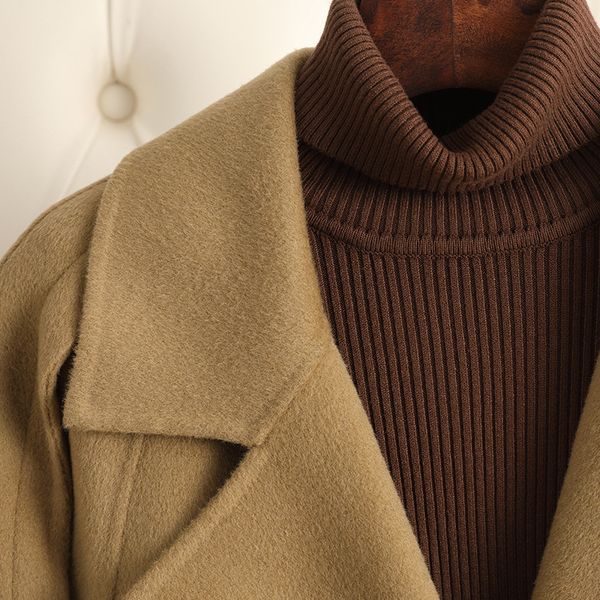 D4327 Double-faced cashmere coat for women, medium length, 2023 autumn and winter new woolen solid color