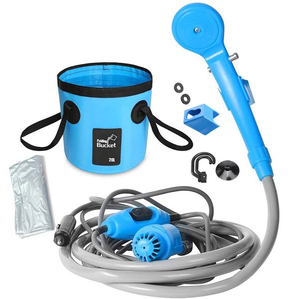 Electric Camping Shower 12V Water Pump 20L Bucket Hiking Travel Portable Outdoor Shower Plant Watering Car Washer Pet Cleaning