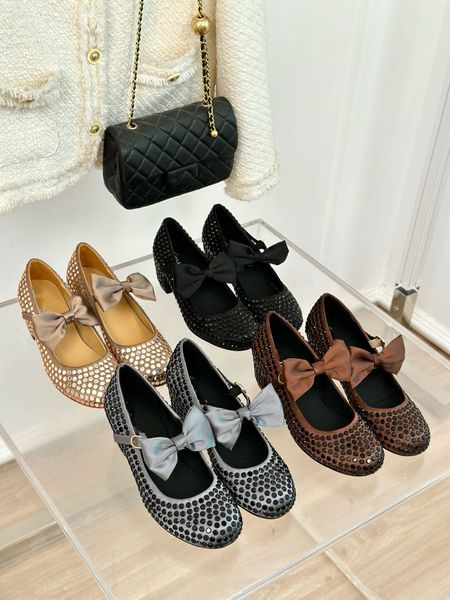 2024 Summer sandals Chunky heel with slipper cat heel bow patent leather stiletto heel chain temperament Lady diamond