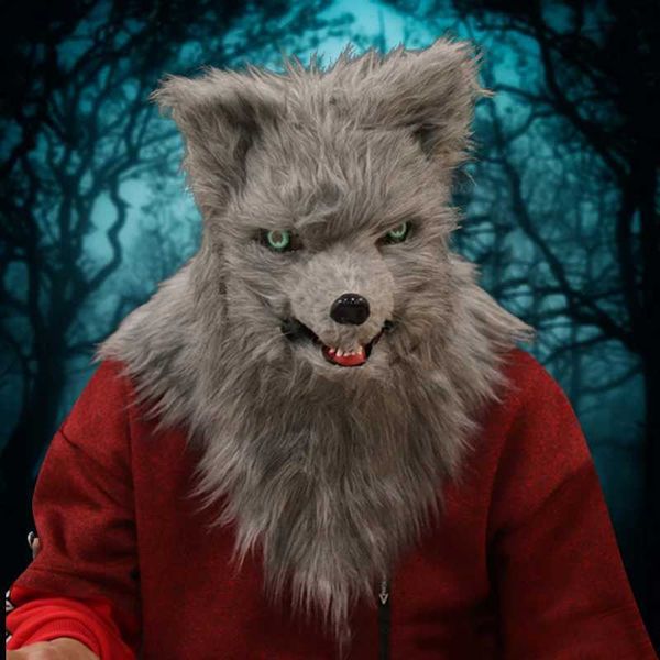 Movable Mouth Fox Mask Halloween Costume Cosplay Wolf Dog Masks Plush Faux Fur Realistic Animal Mask Halloween Party PropsM240711