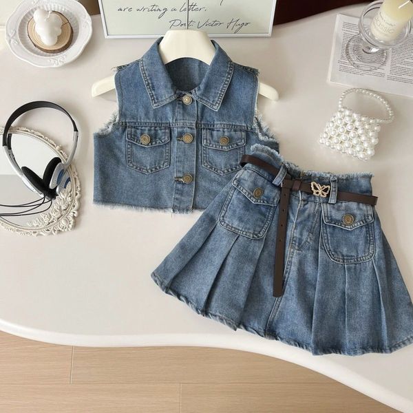 Denim Skirt for Girls Sleeveless Vest Tops with Belt 2-Piece Set Toddler Kids Summer Outfit | Sizes 100-140cm, Blue
Denim Skirt for Girls Sleeveless Vest Tops with Belt 2-Piece Set Toddler Kids Summer Outfit | Sizes 100-140cm, Blue