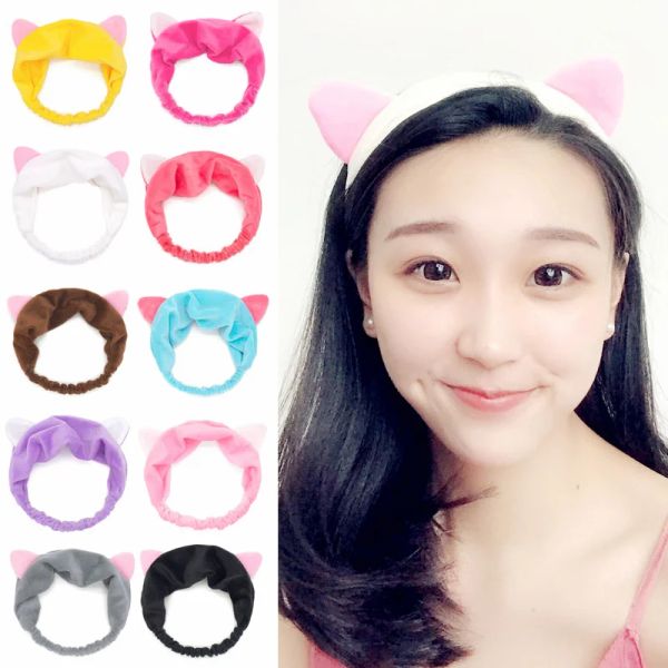 Minimalist Women Fleece Cat Ears Elastic Hairbands for Lady Girls Face Washing Dress Up Homestay Head Wears