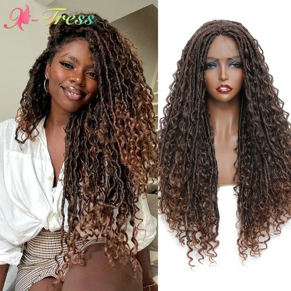 X-TRESS Braided Front Wig for Black Women 28 Inch Ombre Brown Faux Locs Crochet Hair With Curly Synthetic Lace Wigs 240705, Blue
X-TRESS Braided Front Wig for Black Women 28 Inch Ombre Brown Faux Locs Crochet Hair With Curly Synthetic Lace Wigs 240705, Blue
