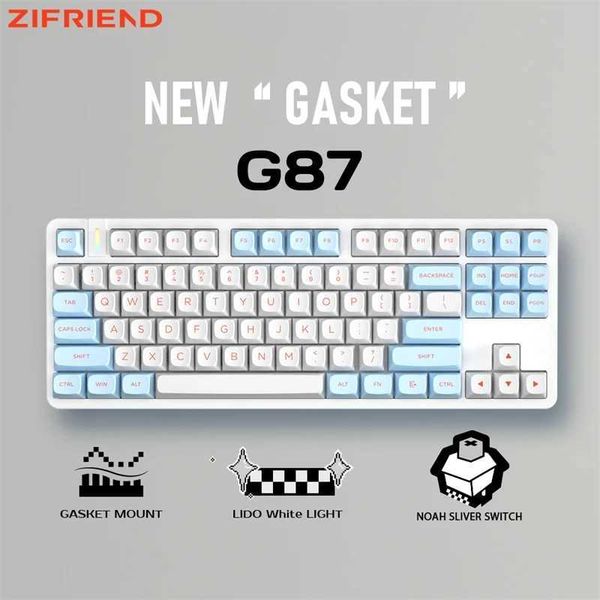 ZIFRIEND G87 Wired Mechanical Keyboard Gasket 87 Keys White Light Backlit Hot-swappable Gamer Keyboard PBT Keycaps Side EngravedM240715