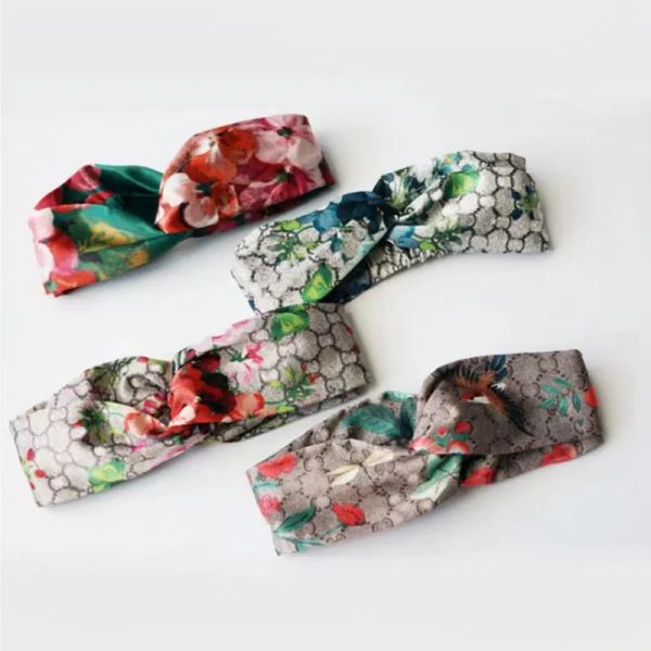 Designer 100% Silk Cross Headband Women Girl Elastic Hair bands Retro Turban Headwraps Gifts Flowers Hummingbird Orchid no box