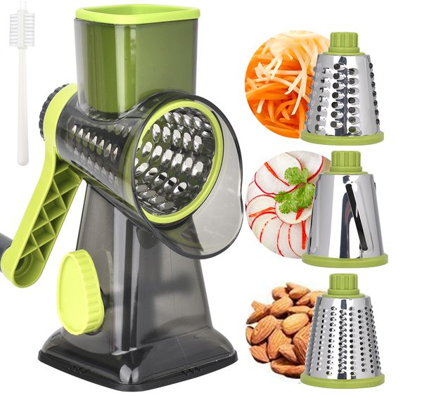3-Blade Rotary Cheese Grater with Handle - Efficiently Shred Slice and Grate Cheese Vegetables Fruits and Nuts - Manual Operation
3-Blade Rotary Cheese Grater with Handle - Efficiently Shred Slice and Grate Cheese Vegetables Fruits and Nuts - Manual Operation
