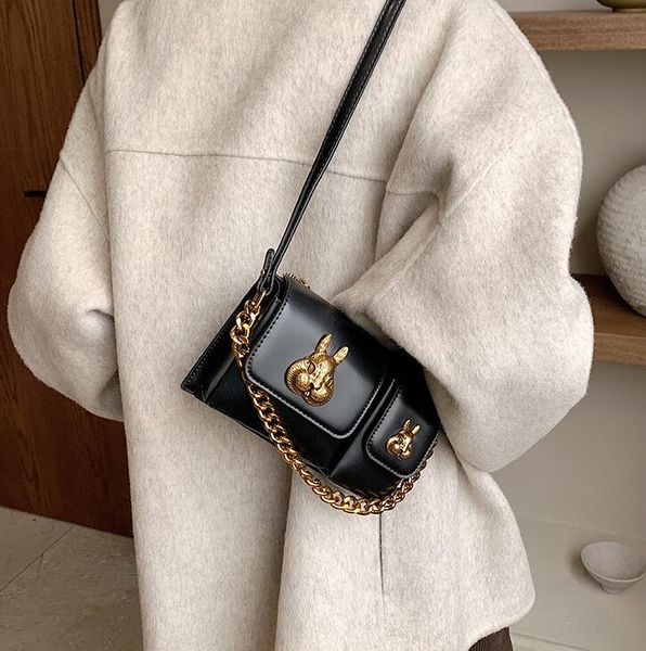 Sales factory shoulder bag small design cartoon rabbit metal fashion chain bag street trend solid color leather handbag personalized fashion backpack 95011#, Black
Sales factory shoulder bag small design cartoon rabbit metal fashion chain bag street trend solid color leather handbag personalized fashion backpack 95011#, Black