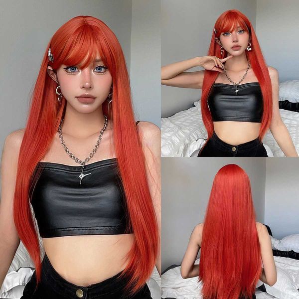 Orange Red Long Straight Wigs for Women Colored Cosplay Natural Hair Synthetic Wig with Full Bangs Party Costume Heat Resistant G240529, Blue 
Orange Red Long Straight Wigs for Women Colored Cosplay Natural Hair Synthetic Wig with Full Bangs Party Costume Heat Resistant G240529, Blue
