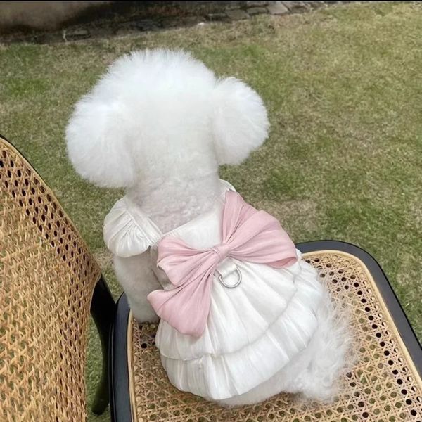 Fashion Pet Dog Clothes Summer Bowknot Skirt Dogs Clothing Streamer Breathable Gauze Skirt Teddy Dog Cat Traction Dogs clothes 240722