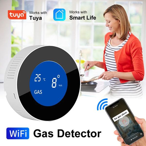 WiFi Tuya application features kitchen natural gas leak alarm sensor temperature LCD digital display sound alarm combination detector 240710
