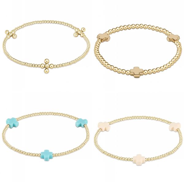 Bead bracelet cross charm bracelet for women's stackable fashion jewellery gold plated gold bracelets simple pulseras femme pink blue om037