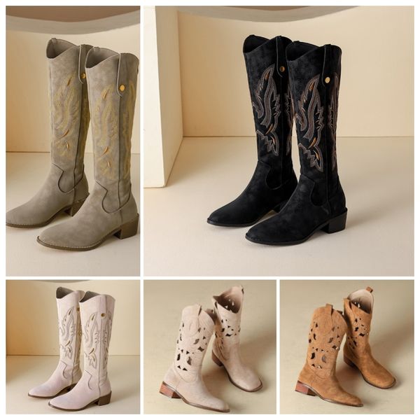 Embroidery long knee boots square head hollow boots female chunky heel show models cowboy boots retro ethnic style elastic knight boots and western boot, Brown
Embroidery long knee boots square head hollow boots female chunky heel show models cowboy boots retro ethnic style elastic knight boots and western boot, Brown