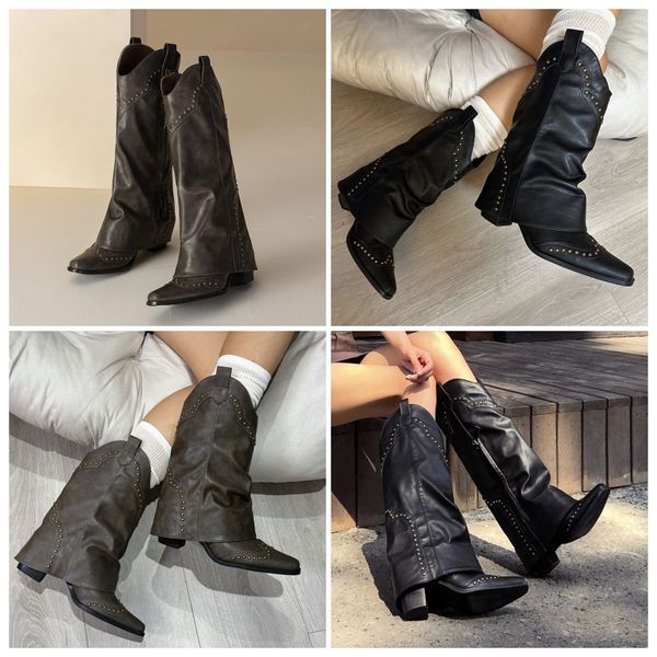 Women Autumn winter new retro pointed western boots riveted trouser boots half boots and short boots Chunky heeled knight boots, Grey
Women Autumn winter new retro pointed western boots riveted trouser boots half boots and short boots Chunky heeled knight boots, Grey