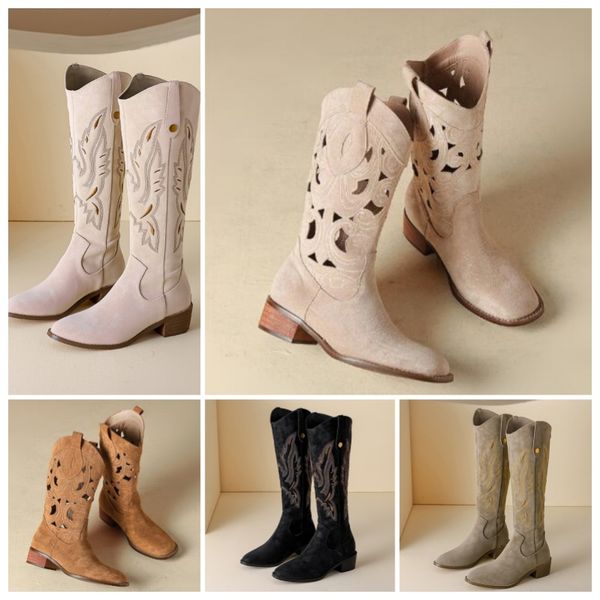 Embroidery long knee boots square head hollow boots female chunky heel show models cowboy boots retro ethnic style elastic knight boots and western boots, Black
Embroidery long knee boots square head hollow boots female chunky heel show models cowboy boots retro ethnic style elastic knight boots and western boots, Black