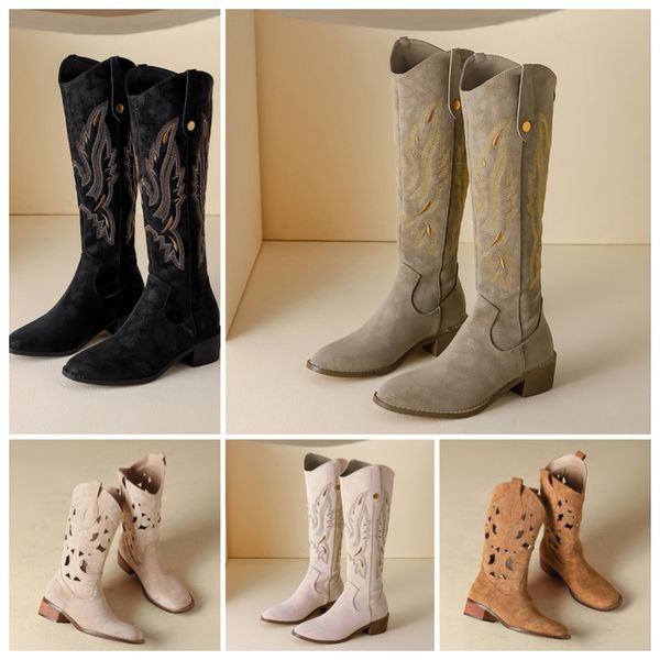 Embroidery long over knee boots square head hollow boots female chunky heel show models cowboy boots retro ethnic style elastic knight boots and western boots, Brown
Embroidery long over knee boots square head hollow boots female chunky heel show models cowboy boots retro ethnic style elastic knight boots and western boots, Brown