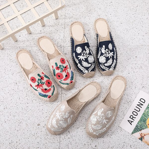 Summer straw fisherman's shoes comfortable and casual Baotou womens slippers flower embroidered sandals fashion cotton and linen women's shoes factory customized, Blue
Summer straw fisherman's shoes comfortable and casual Baotou womens slippers flower embroidered sandals fashion cotton and linen women's shoes factory customized, Blue
