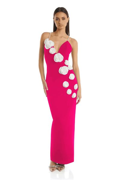 

herv lege black flowers pearl chains women lady summer one piece dress prom fomal outfits evening business party dresses bandage bodycon HL0519, Hot pink