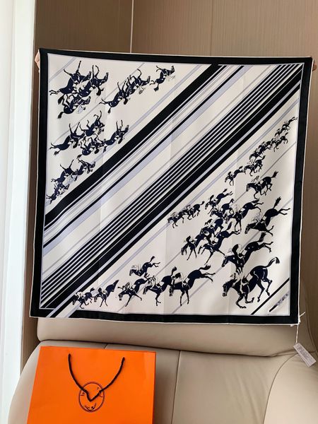 24ss 90*90cm Designer silk scarf H Luxury twill square hand-rolled edge 18mm square women Spring/Summer headband Designer shawl Four Seasons Tropical jungle pattern