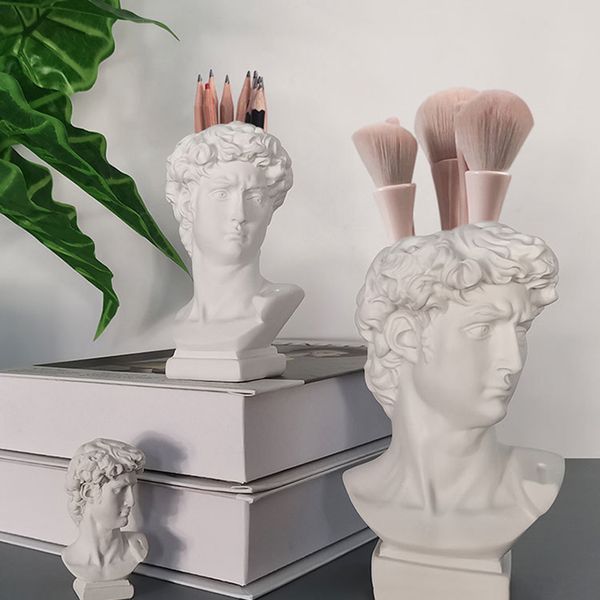 Pen Holder Resin David Statue Miniature Figurine Portrait Make-up Brush Storage 2025 Box Flowerpot Table Desktop Organizer new Home Decor