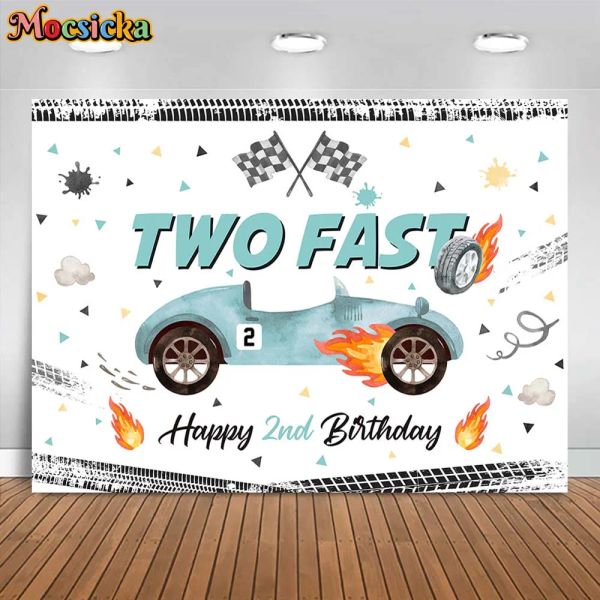 Mocsicka Two Fast Birthday Backdrop Race Car Theme new Boy 2025 2nd Birthday Party Photo Background Decor Photo Studio Photography Props