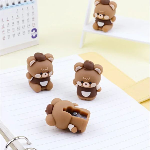 2025 Kawaii new Bear Pencil Sharpener Silicone Single Hole Manual Pencil Cutter Korean Stationery Student Kid Gift School Office Supplies