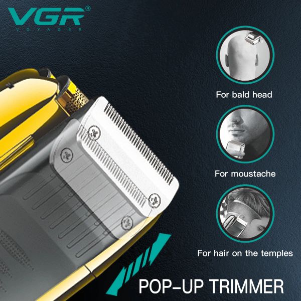 VGR Electric Shaver Professional Beard Shaver Reciprocating Bald Shaver Beard Trimmer Rechargeable LED Display Golden V-332